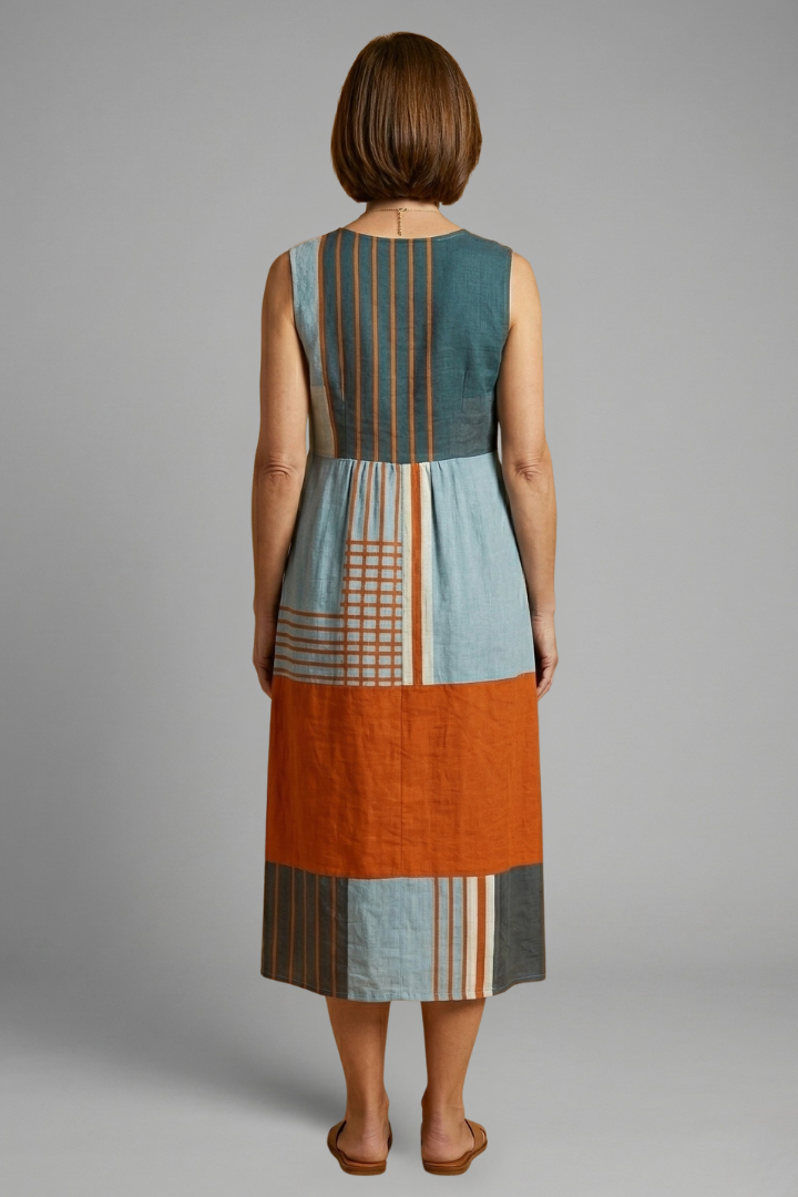 Dame Midikjole med Ærmeløs Design og Geometric Print
