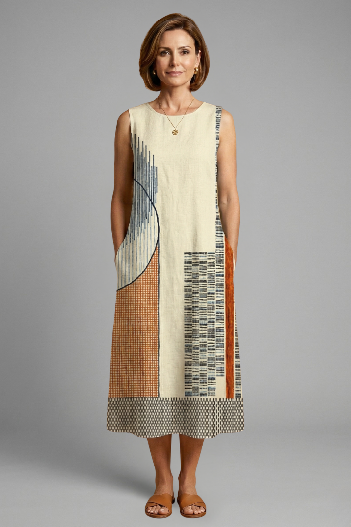 Dame Midikjole med Ærmeløs Design og Geometric Print