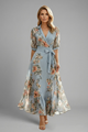 Damen Midikleid mit Blumenmuster & V-Ausschnitt – Elegantes Sommer-Anlasskleid