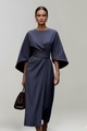 Midikleid für Damen mit weiten Ärmeln & Taillengürtel – Elegantes fliessendes Anlasskleid