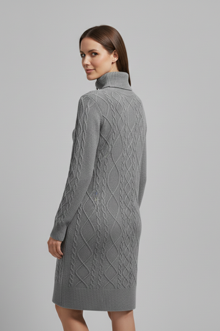 Marigold | Women’s Mini Dress with Roll Neck and Cable Pattern