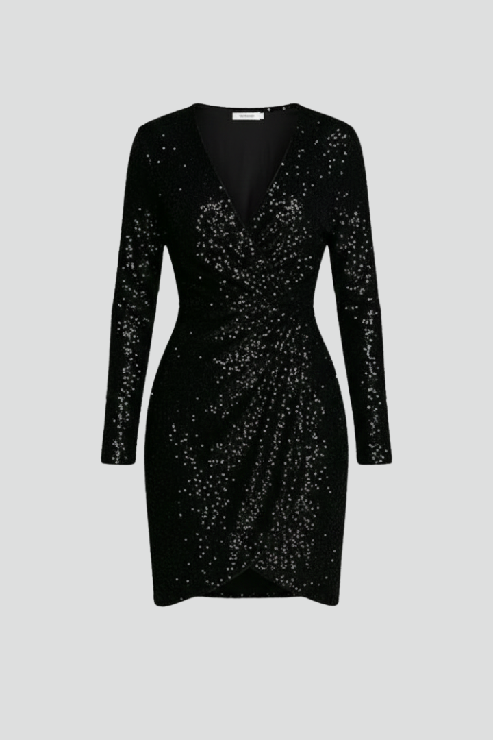 Modesta | Women’s Mini Dress with V Neckline and Sequin Surface