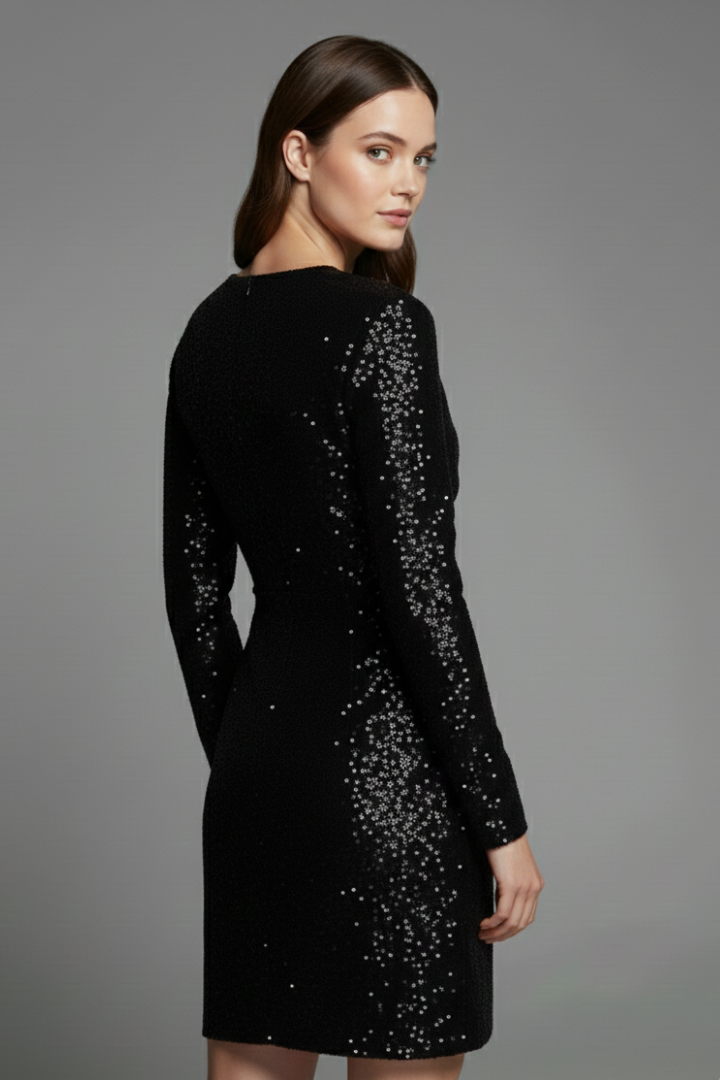 Modesta | Women’s Mini Dress with V Neckline and Sequin Surface