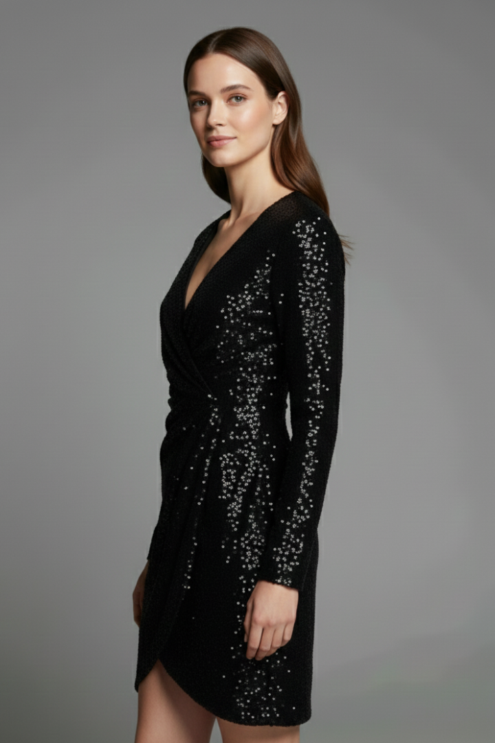 Modesta | Women’s Mini Dress with V Neckline and Sequin Surface
