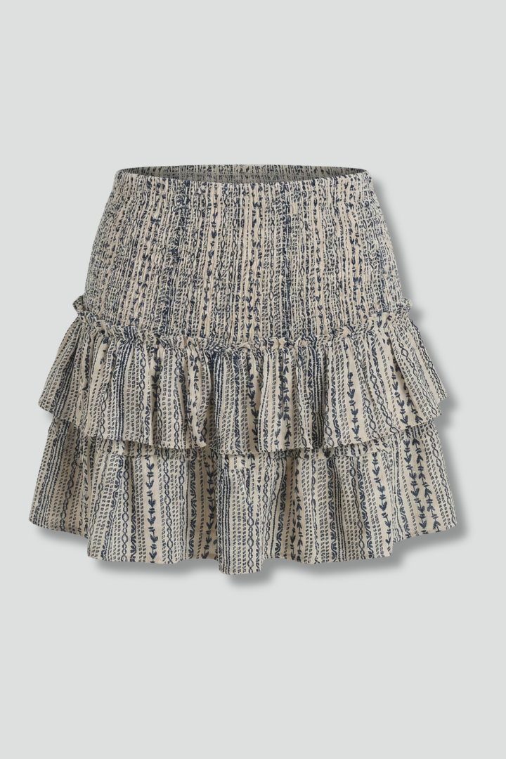Dame Mini Nederdel med Shirred Talje og Flæse Layers
