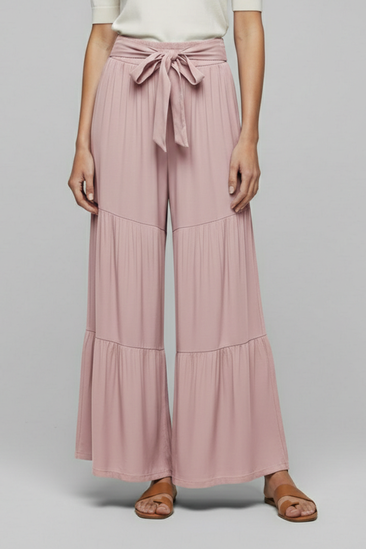 Eira | Women’s Palazzo Trousers with Drawstring Waist and Tiered Legs