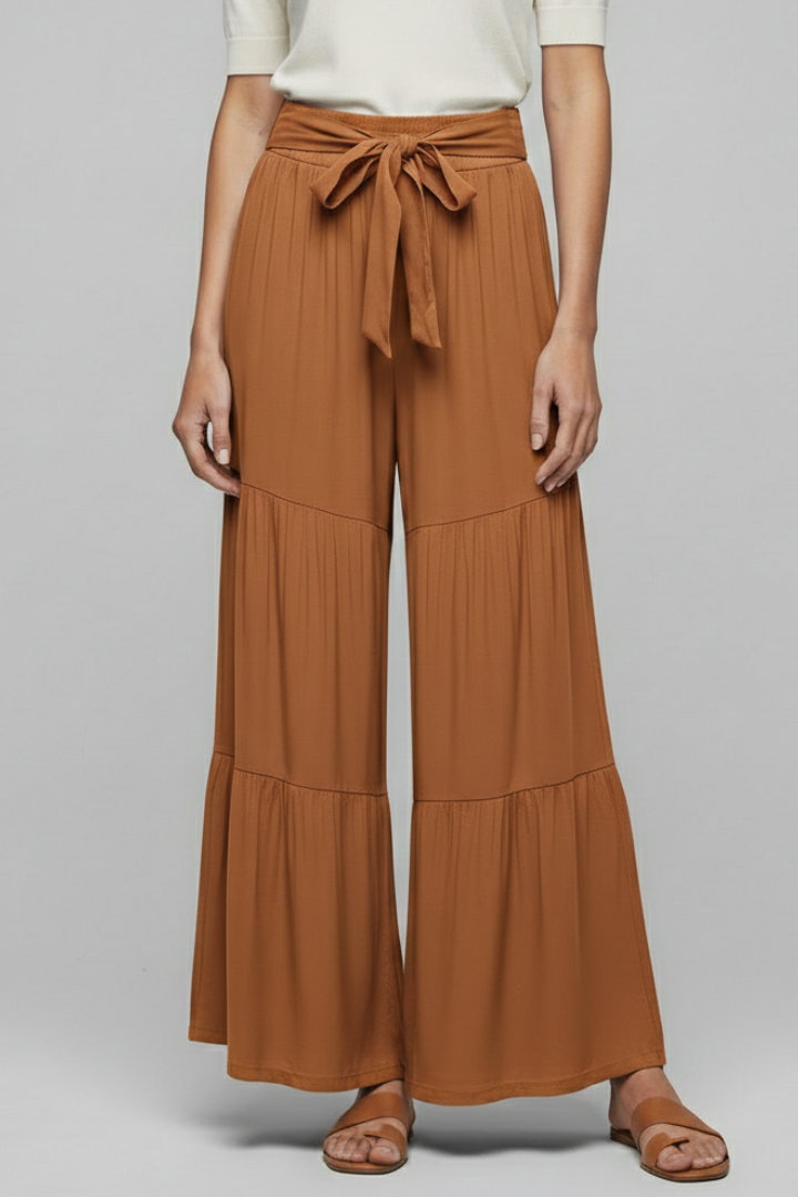 Eira | Women’s Palazzo Trousers with Drawstring Waist and Tiered Legs