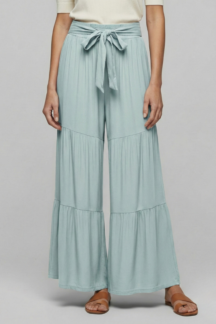 Eira | Women’s Palazzo Trousers with Drawstring Waist and Tiered Legs