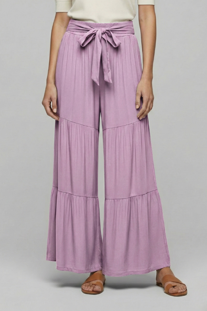 Eira | Women’s Palazzo Trousers with Drawstring Waist and Tiered Legs