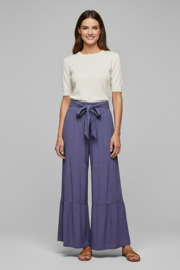 Eira | Women’s Palazzo Trousers with Drawstring Waist and Tiered Legs