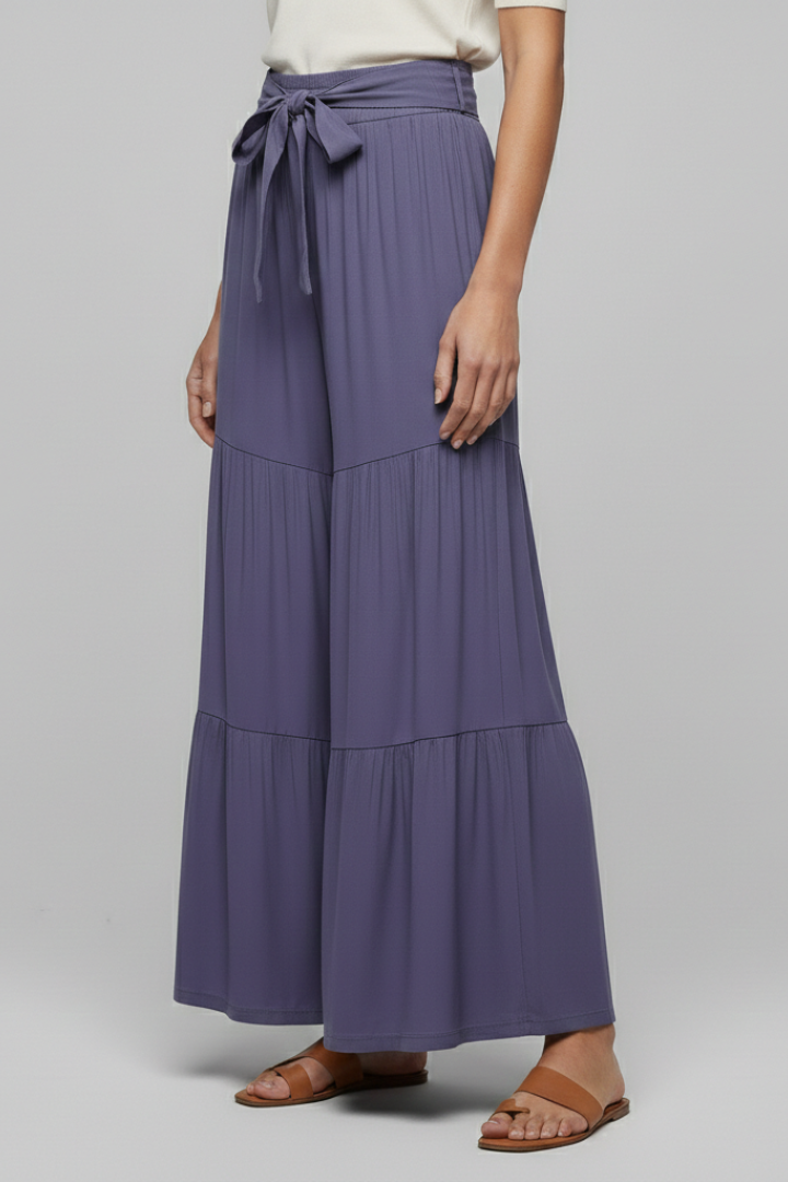 Eira | Women’s Palazzo Trousers with Drawstring Waist and Tiered Legs
