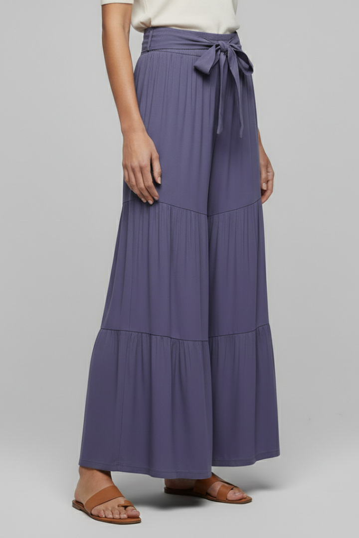 Eira | Women’s Palazzo Trousers with Drawstring Waist and Tiered Legs