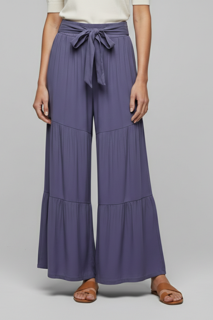 Eira | Women’s Palazzo Trousers with Drawstring Waist and Tiered Legs