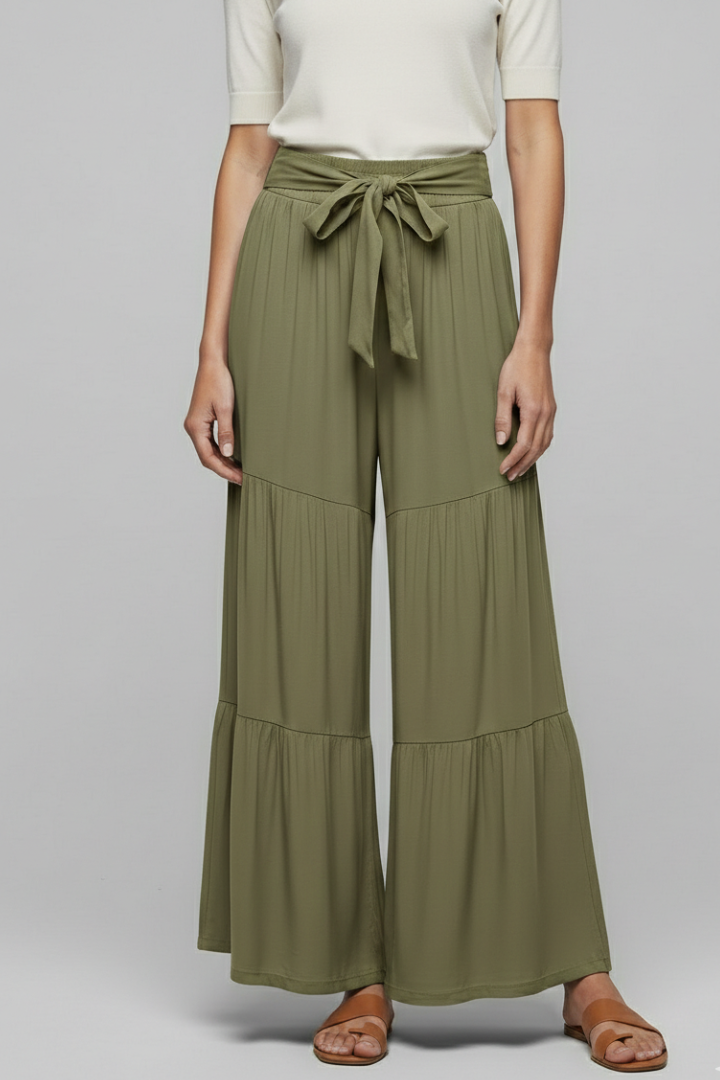 Eira | Women’s Palazzo Trousers with Drawstring Waist and Tiered Legs