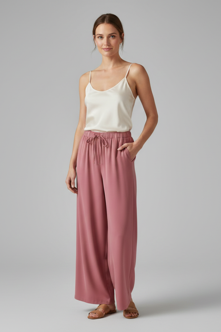 Effie | Women’s Palazzo Trousers with Elastic Waist and Side Pockets