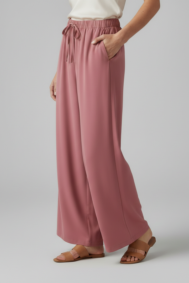 Effie | Women’s Palazzo Trousers with Elastic Waist and Side Pockets