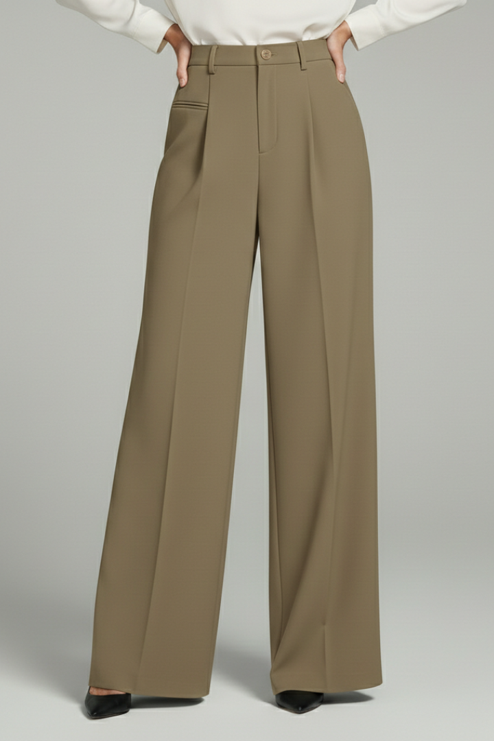 Dame Palazzo Bukser med Front Pleats og Baglommer