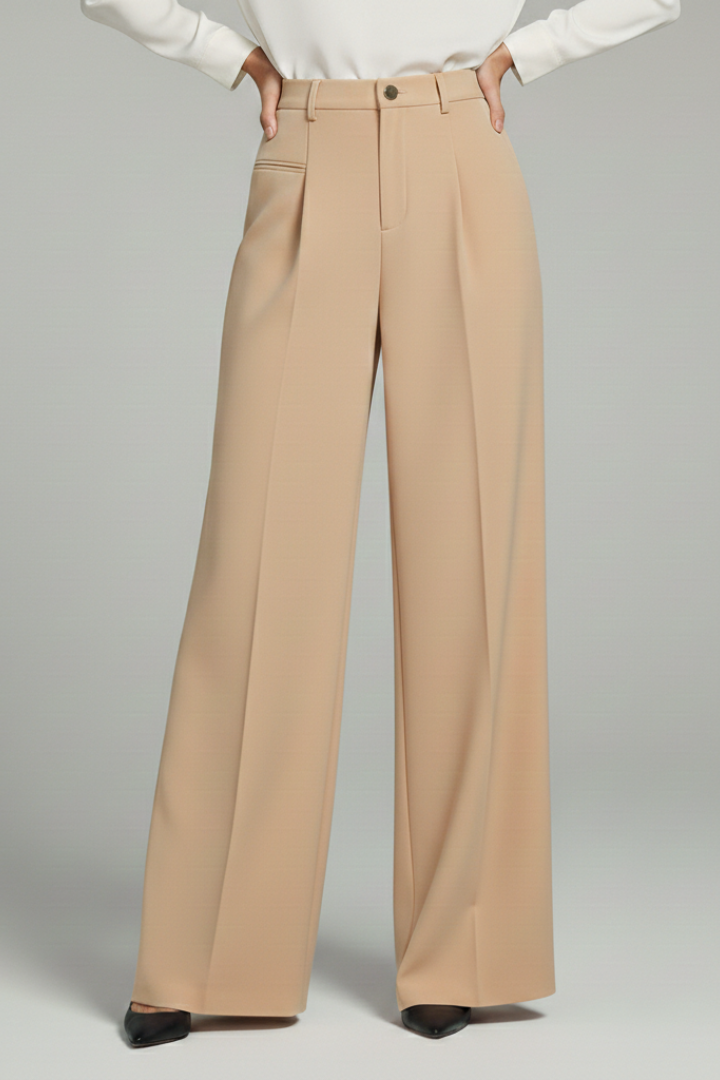 Dame Palazzo Bukser med Front Pleats og Baglommer