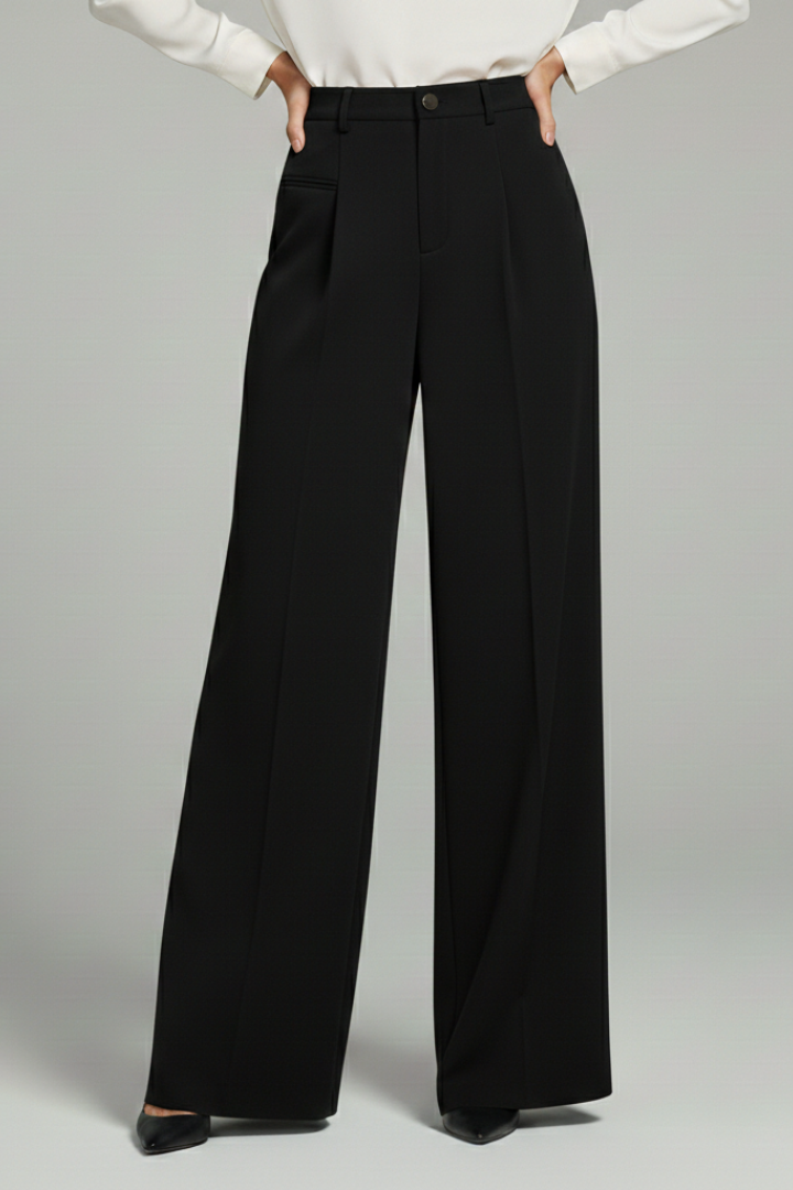 Dame Palazzo Bukser med Front Pleats og Baglommer