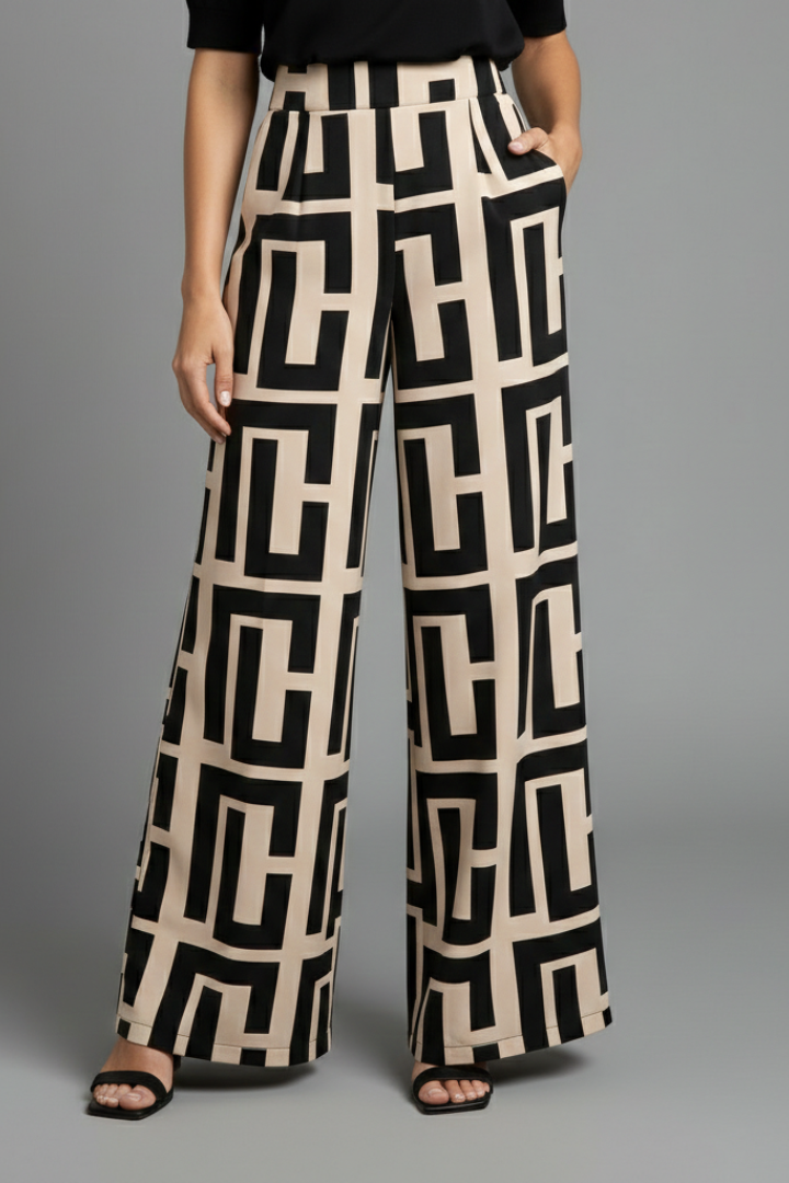 Eilidh | Women’s Palazzo Trousers with Graphic Print and Wide Legs