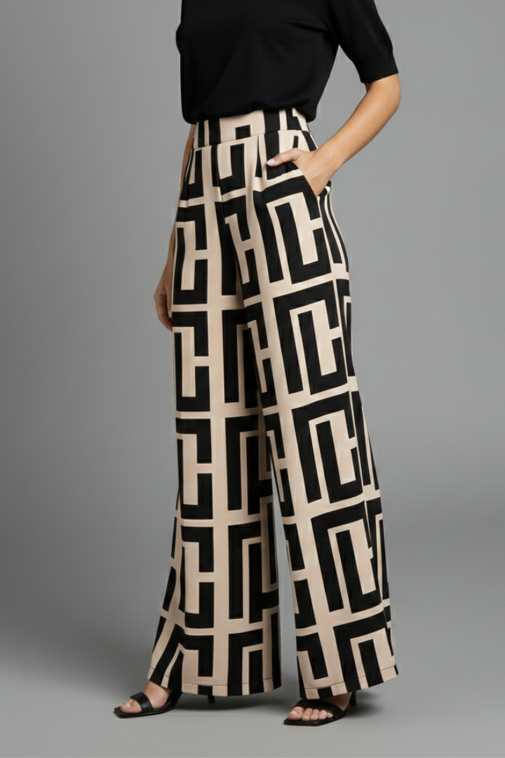 Eilidh | Women’s Palazzo Trousers with Graphic Print and Wide Legs