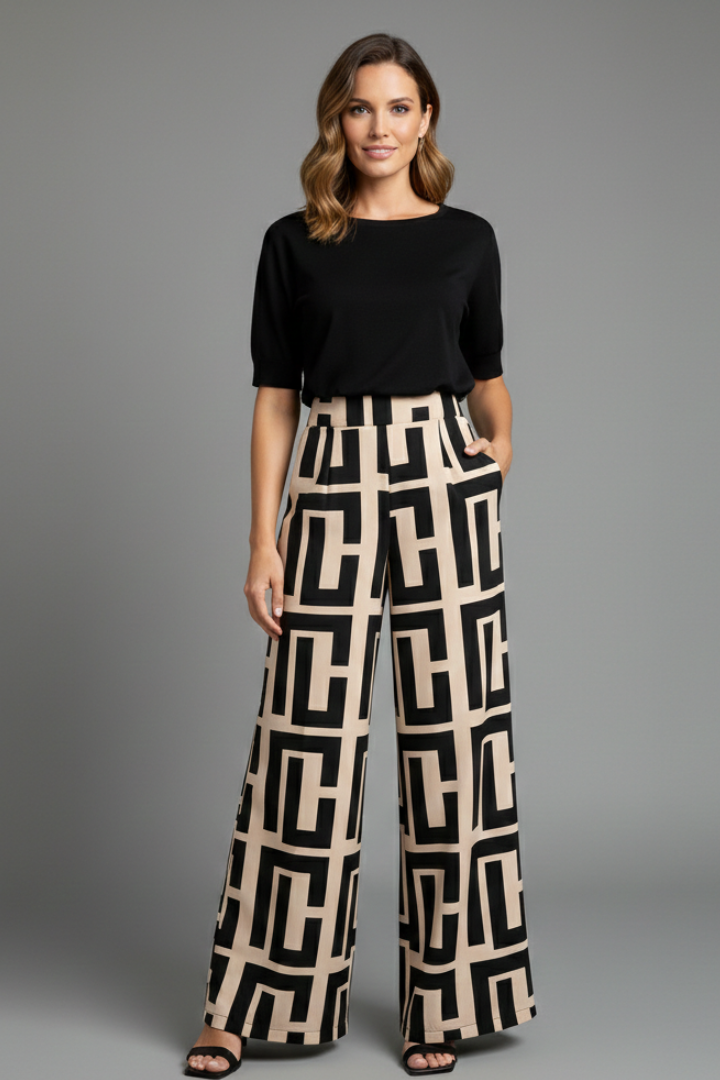 Eilidh | Women’s Palazzo Trousers with Graphic Print and Wide Legs
