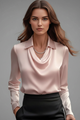 April | Women’s Satin Blouse with Draped Collar and Long Sleeves