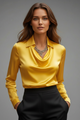April | Women’s Satin Blouse with Draped Collar and Long Sleeves