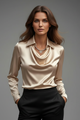 April | Women’s Satin Blouse with Draped Collar and Long Sleeves