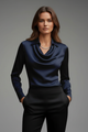 April | Women’s Satin Blouse with Draped Collar and Long Sleeves