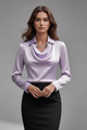April | Women’s Satin Blouse with Draped Collar and Long Sleeves