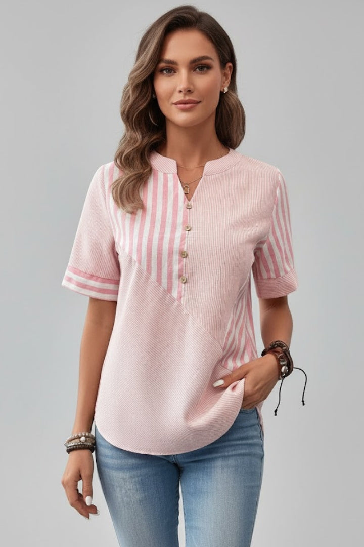 Dame Kort ærme Bluse med Knappet front