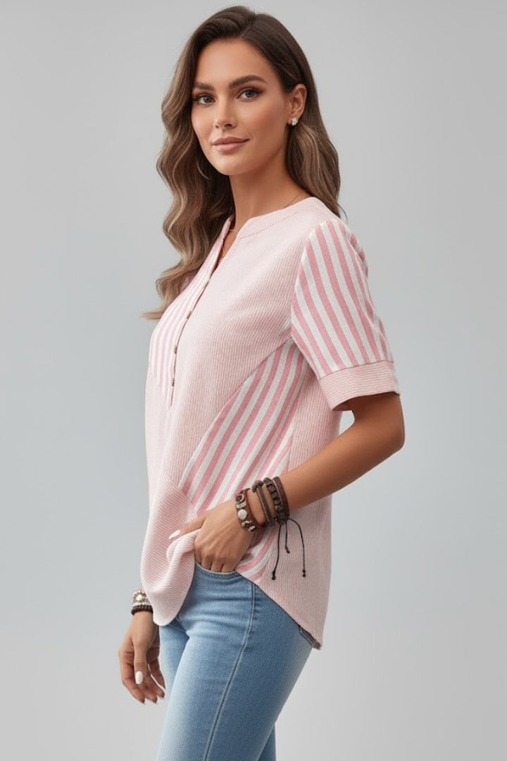 Dame Kort ærme Bluse med Knappet front