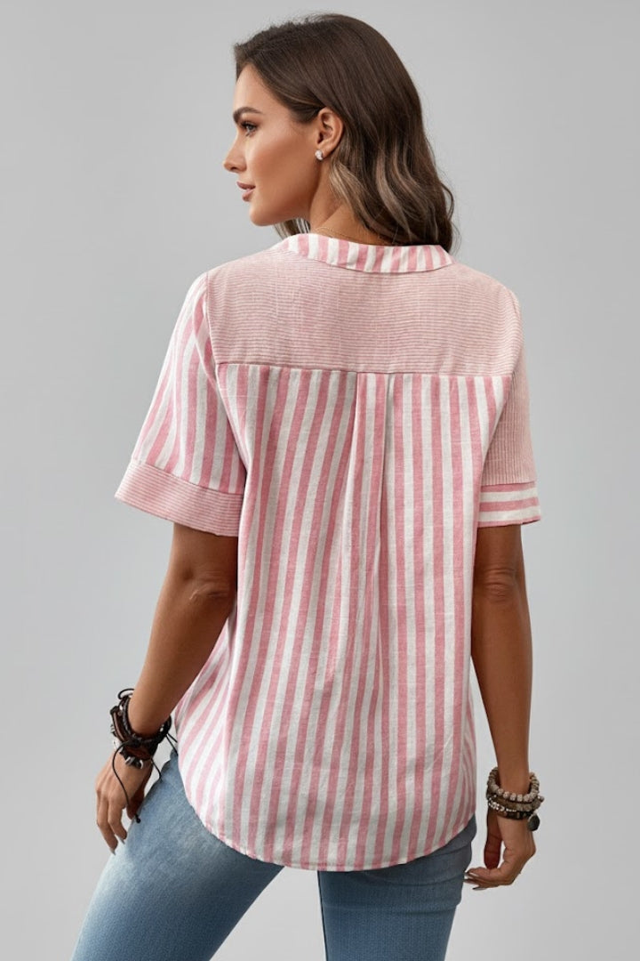 Dame Kort ærme Bluse med Knappet front