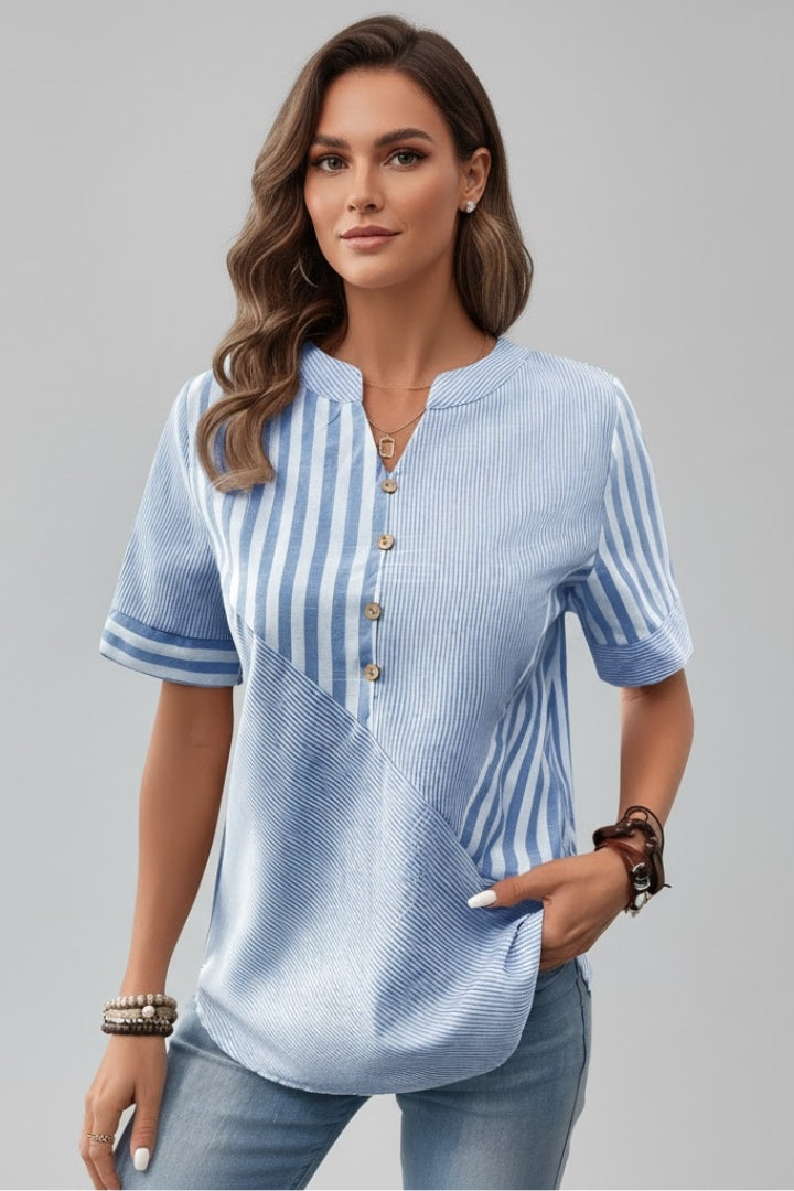 Dame Kort ærme Bluse med Knappet front