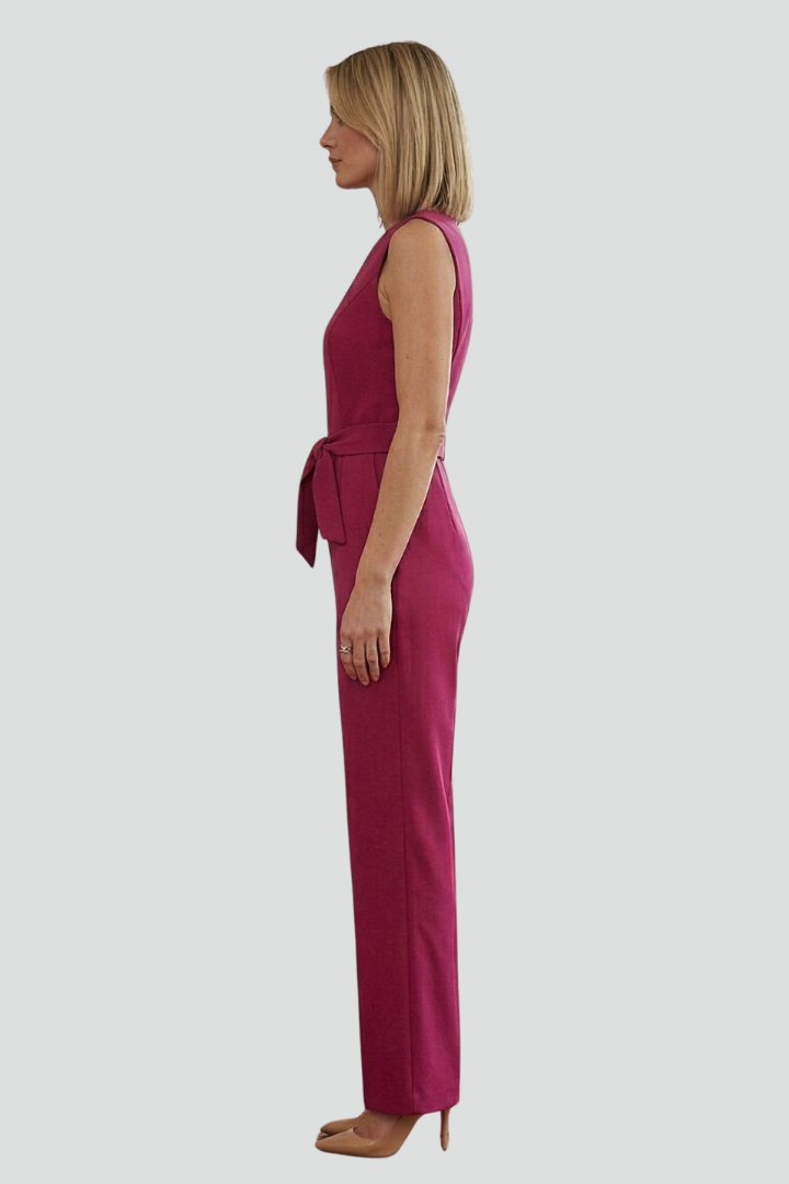 Dame ærmeløs jumpsuit med V-udskæring og bindebånd i taljen