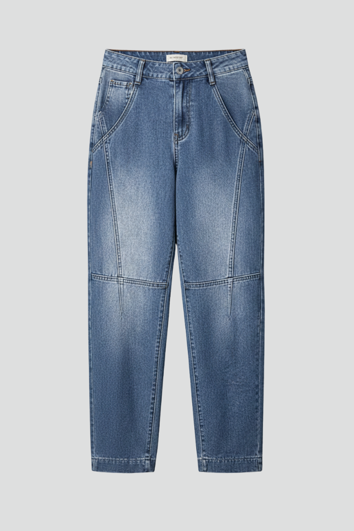 Dame Lige-Leg Jeans med Front Lukning og Seam Detaljeing