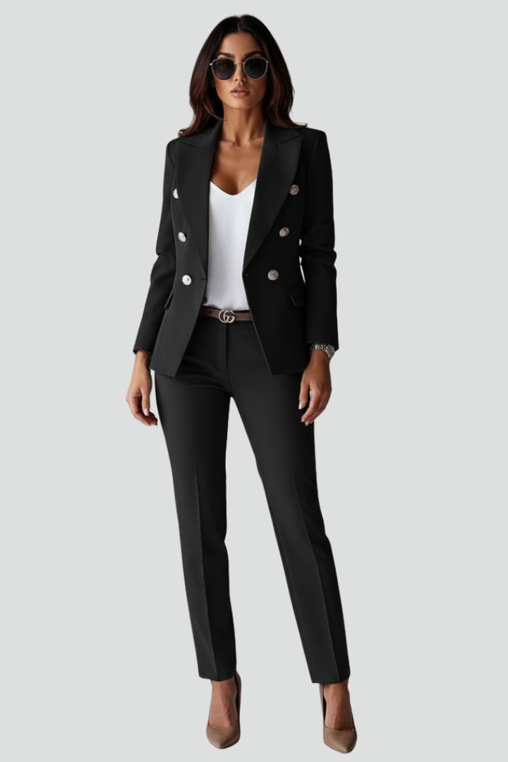 Zweiteiliges Anzug-Set für Damen – Tailliertes Blazer & gerade Hose für Büro & Business