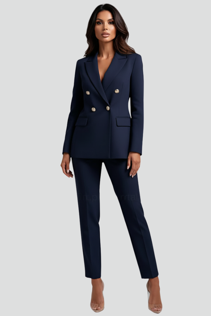Zweiteiliges Anzug-Set für Damen – Tailliertes Blazer & gerade Hose für Büro & Business