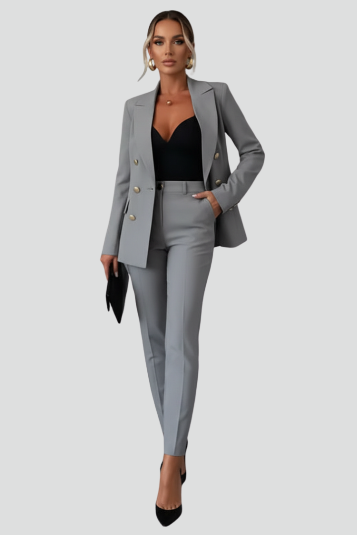 Zweiteiliges Anzug-Set für Damen – Tailliertes Blazer & gerade Hose für Büro & Business