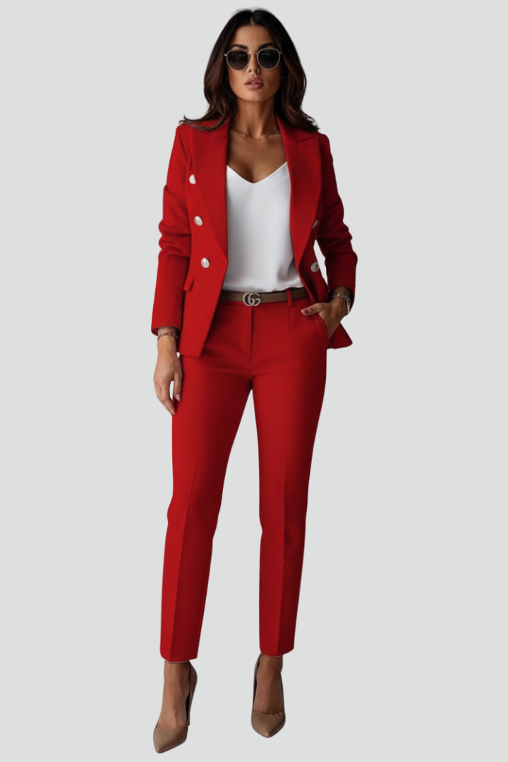 Zweiteiliges Anzug-Set für Damen – Tailliertes Blazer & gerade Hose für Büro & Business