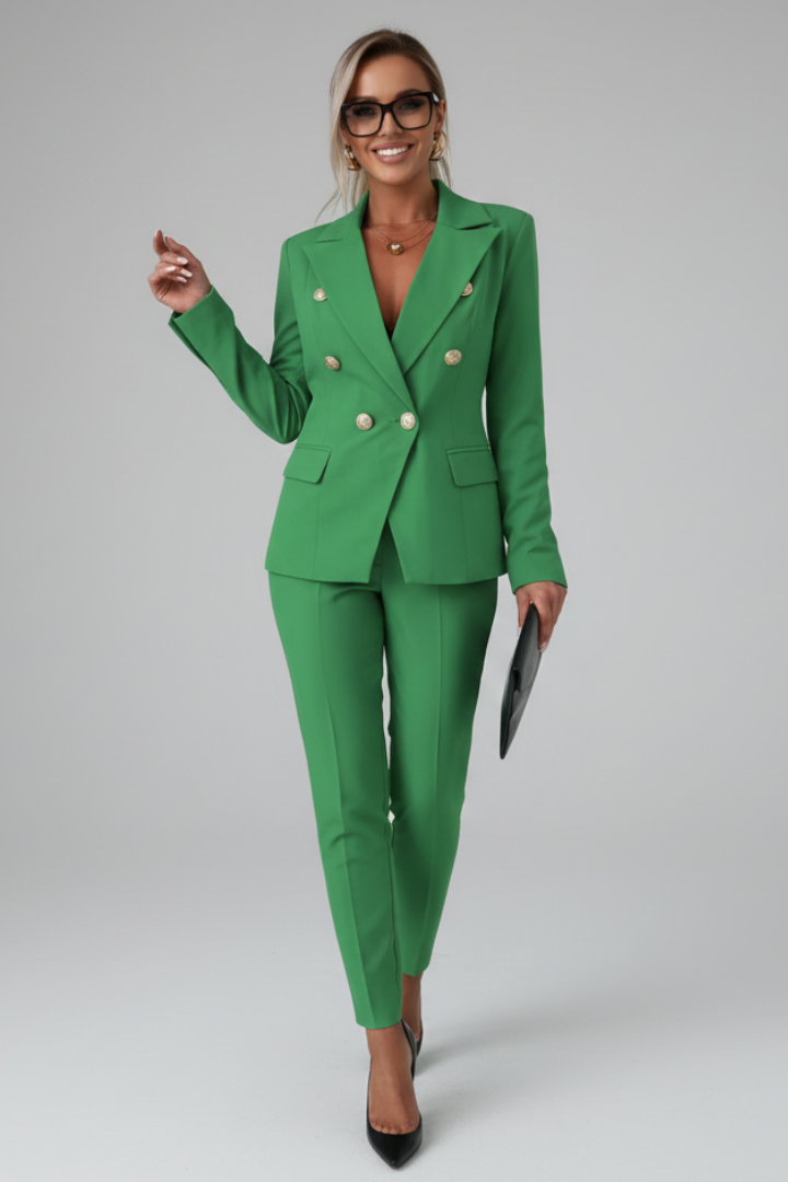 Damen Anzug-Set – Tailliertes Jackett mit Knopfleiste & gerade geschnittene Hose fürs Büro