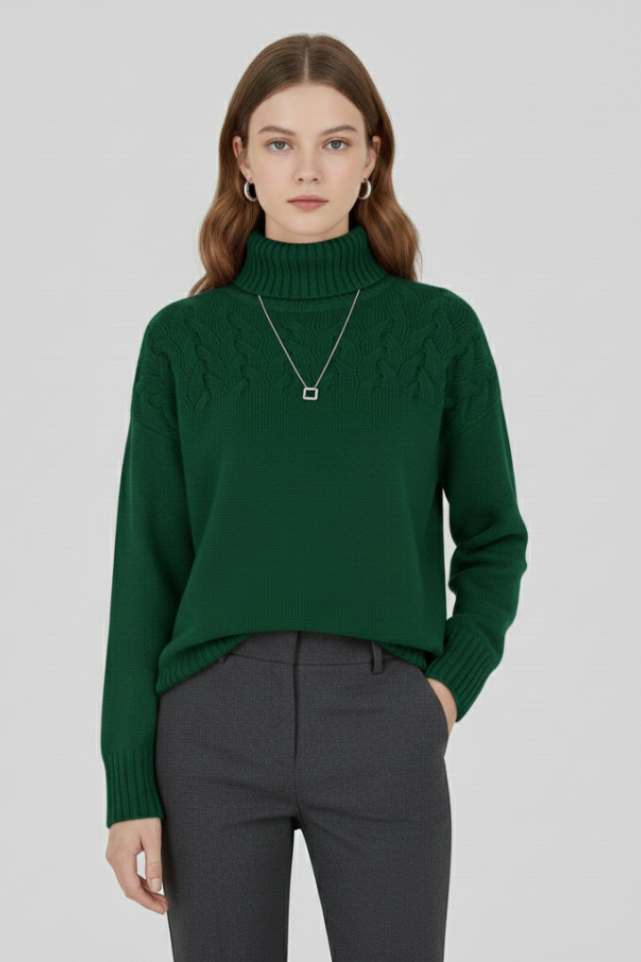 Cyrilla | Women’s Sweater with Turtleneck and Textured Cable Pattern