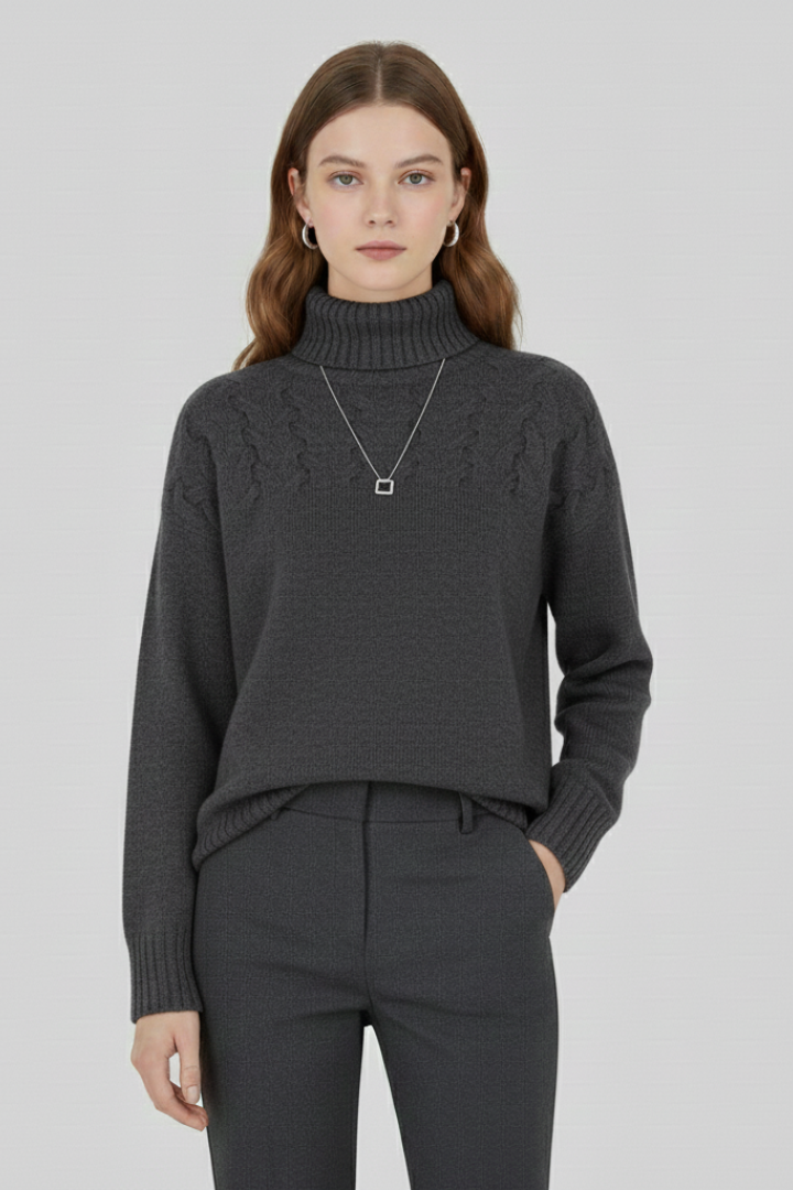 Cyrilla | Women’s Sweater with Turtleneck and Textured Cable Pattern