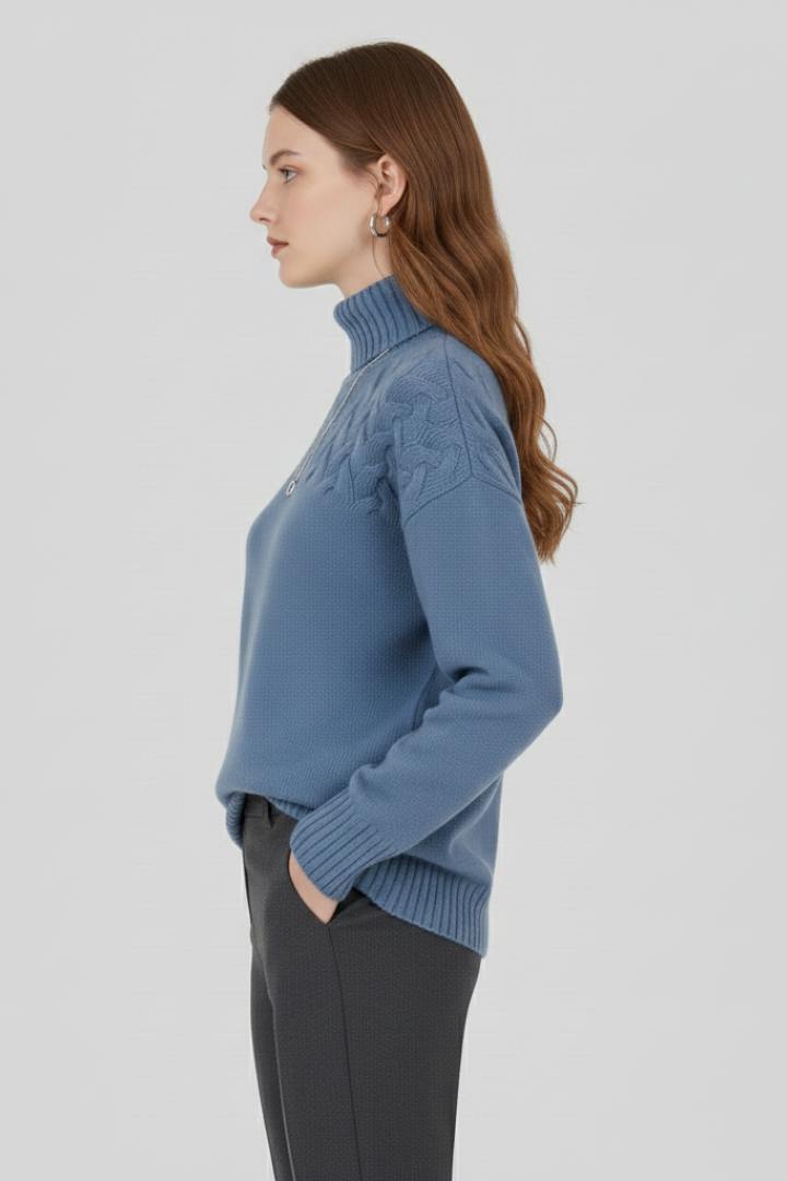 Cyrilla | Women’s Sweater with Turtleneck and Textured Cable Pattern