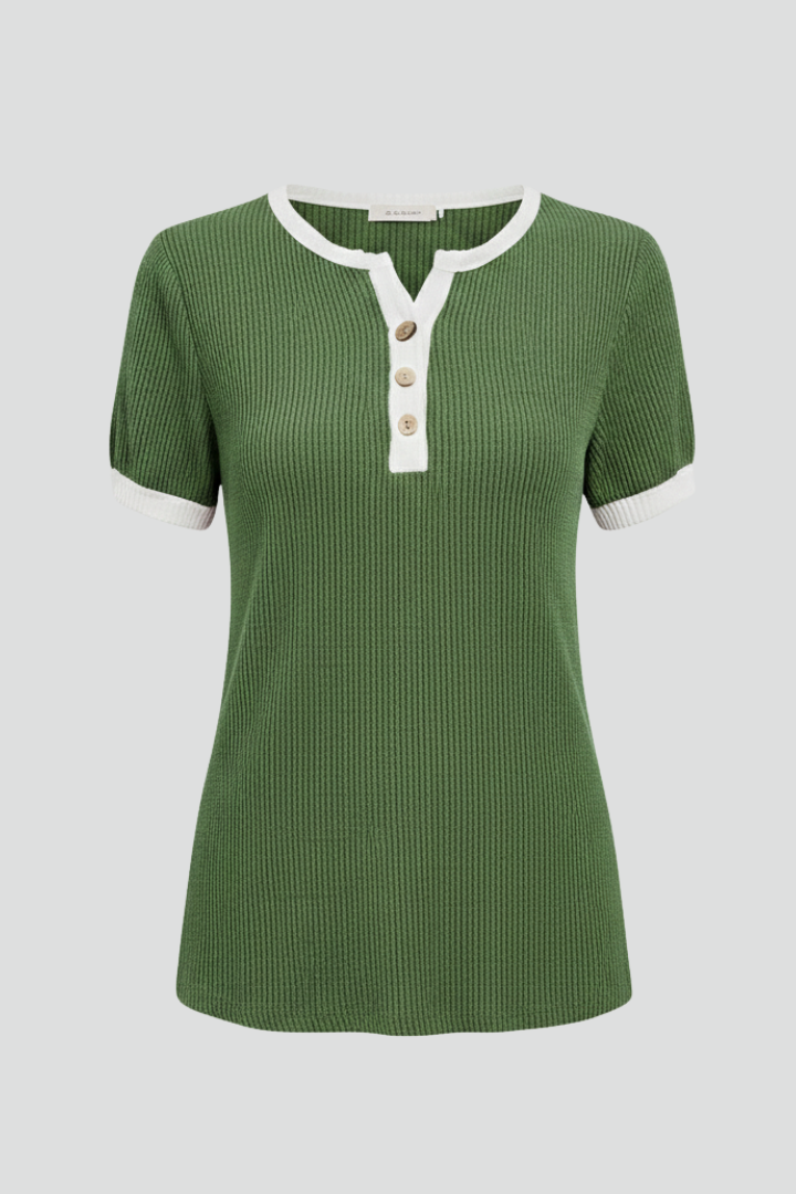 Dame T-Skjorte med Henley Halsudskæring og knap Placket