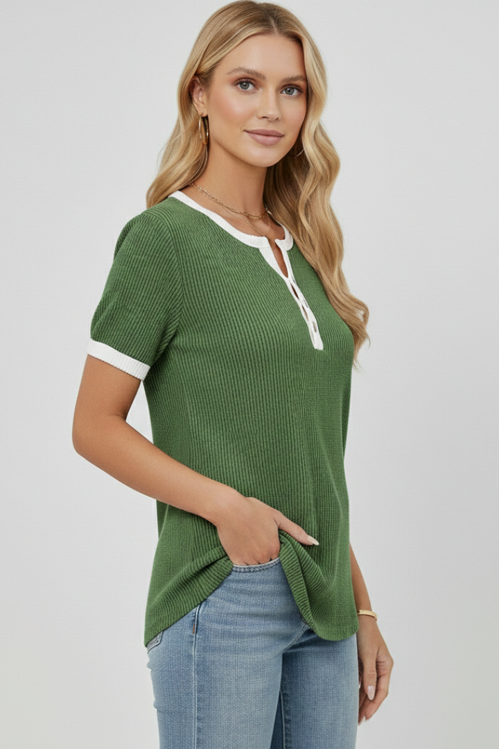 Dame T-Skjorte med Henley Halsudskæring og knap Placket