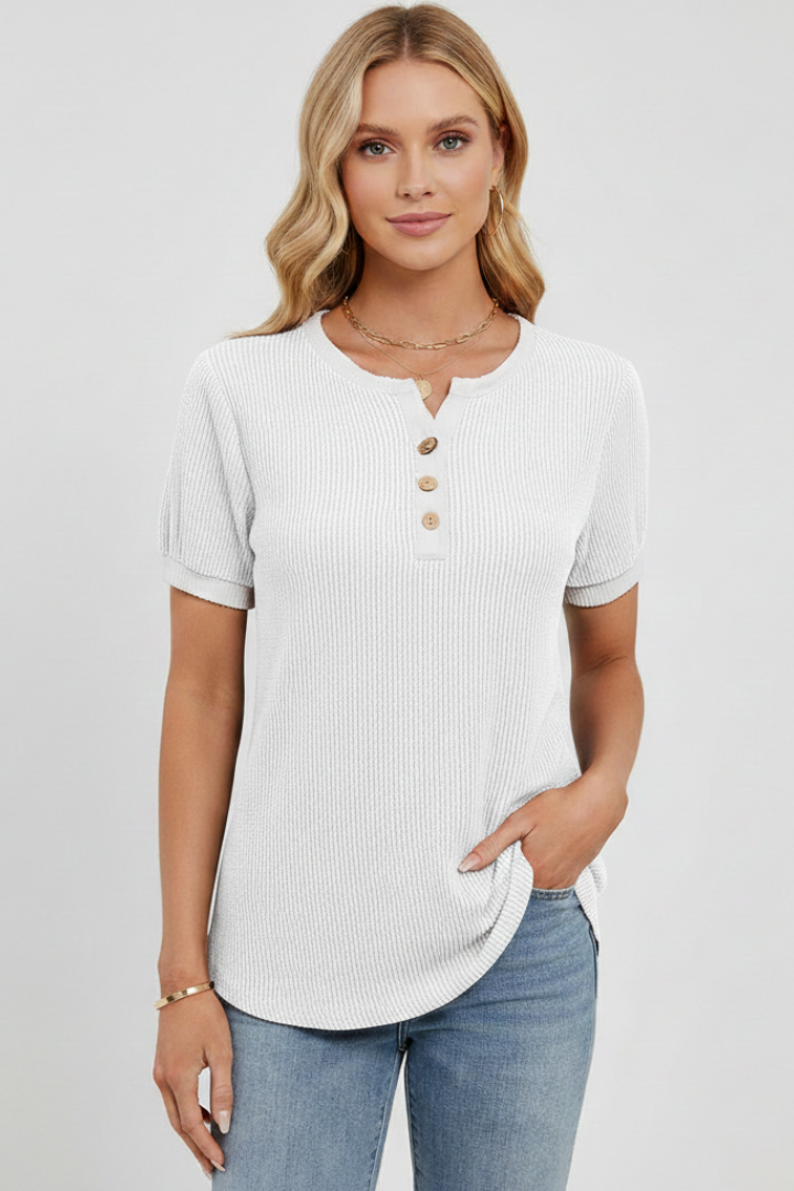 Dame T-Skjorte med Henley Halsudskæring og knap Placket