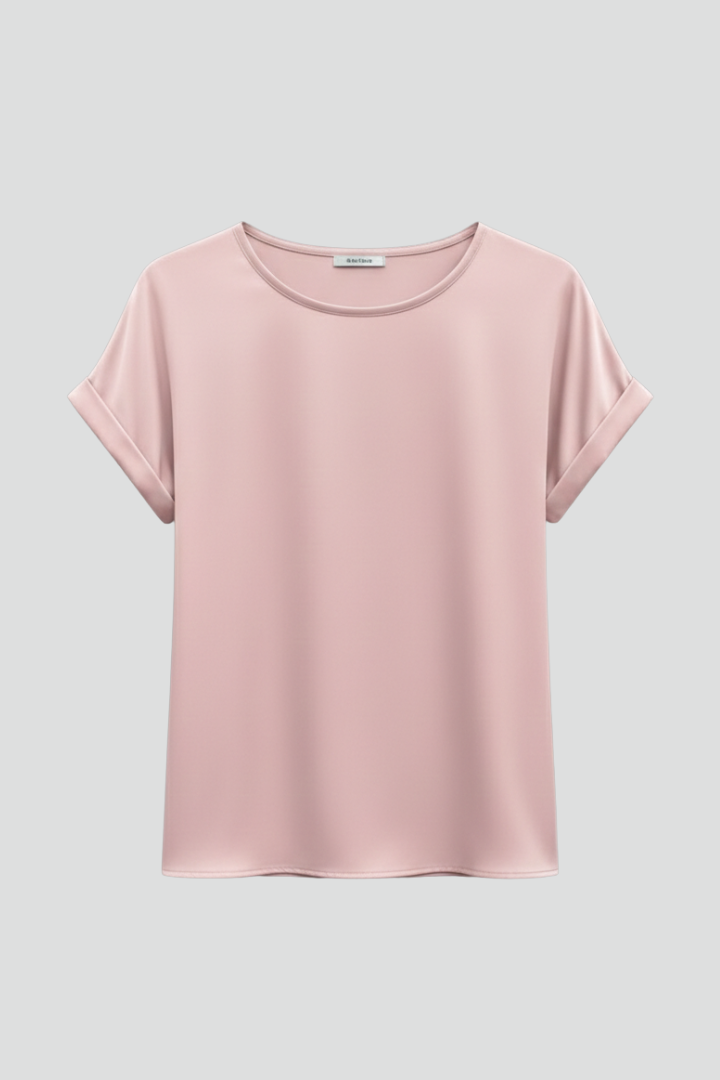 Rundhals-T-Shirt für Damen mit gekrempelten Ärmeln – Lässiges Basic-Top für jeden Tag