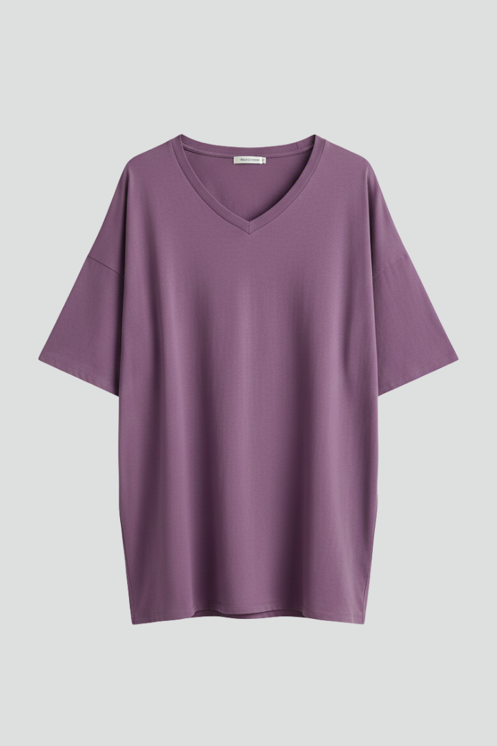 Dame T-shirt med V-udskæring og korte ærmer